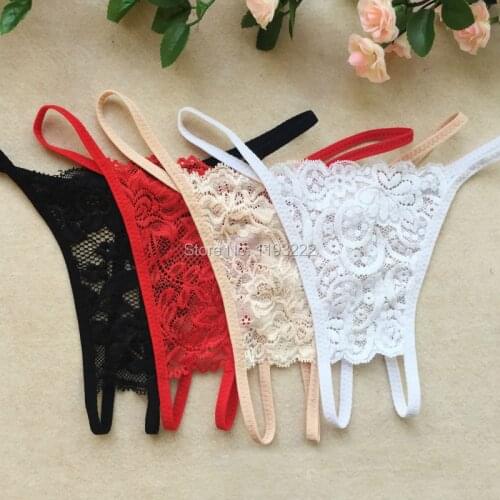 Women Girl Sexy Lingerie Low Rise Lace Floral G String Thongs T Back Open Crotch Crotchless Mesh Hollow Out Underwear