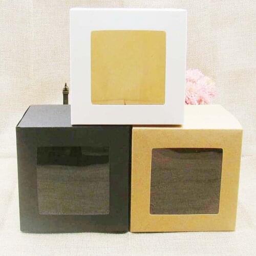 10pcs new ZerongE jewelry White/kraft/black Paper pvc window Box Gift box 10*10*10cm for Candy /cookie/cupcake Packing Boxes