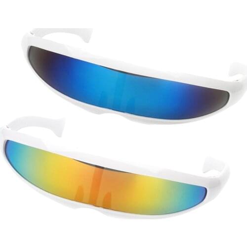 2 Pieces Non-polarized Futuristic Narrow Cyclops Color Mirrored Lens Visor Sunglasses Costume for Office Party Halloween