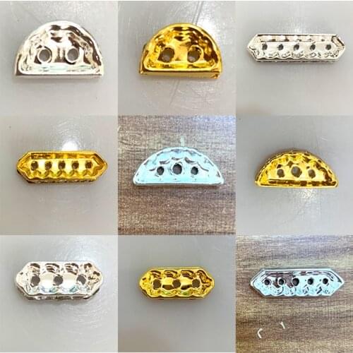 20pcs gold silver plated Rhinestones Rondelles crystal beads moon/bar shape 2/3/5 hole charm Spacer Beads for DIY jewelry making