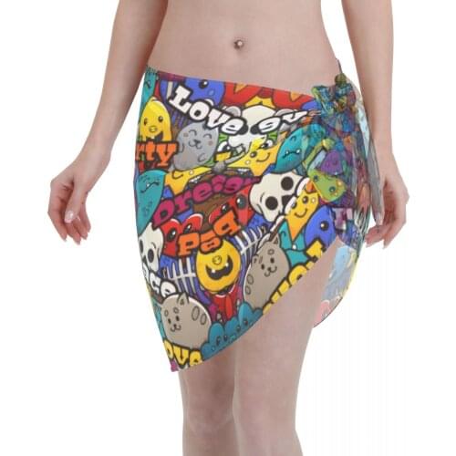 2021 Beach Bikini Cover Ups Wrap Skirt Graffiti Characters Women Bathing Suit Sexy Swimsuit Beachwear
