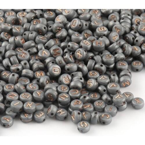 4x7mm Mixed Grey Letter Acrylic Beads Round Flat Alphabet Loose Spacer Beads For Needlework Jewelry Making Diy Bracelet Necklace