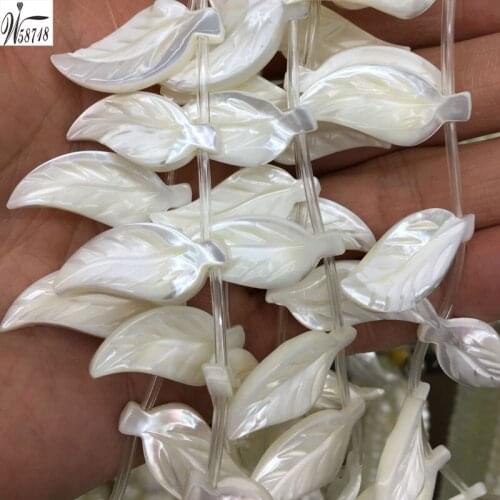 Free shipping Women Fashion Jewelry 13x31mm Beautiful White Mother of pearl Shell Leaf Art Loose Beads 20pcs FG8630
