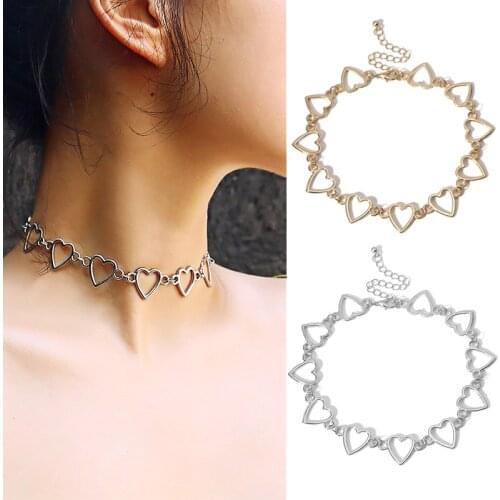 Hollow Heart Link Chain Choker Necklaces Metal Golden Necklace for Women Girls Statement Chain Necklace Jewelry Party Gift