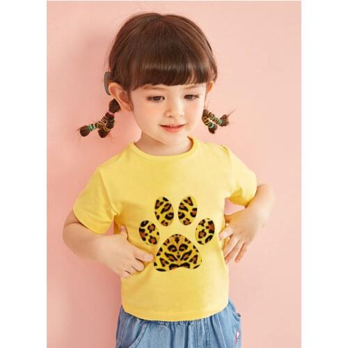 Kids Shirt 24M 3T 4T 5T 6T 7T 8T 9T Cartoon Novelty Leopard Print Footprints Girls Clothes Fashion Tshirt Girl Baby Boy T Shirt