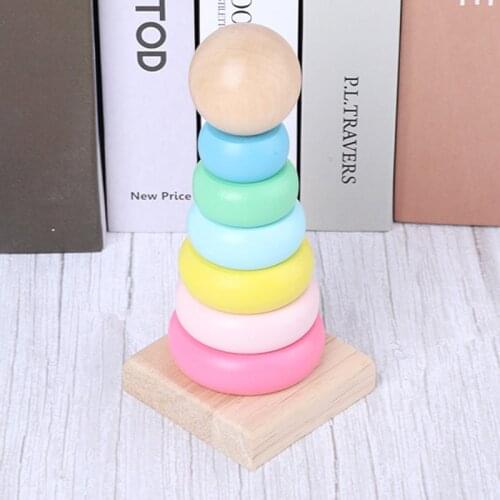 Kids Wooden Montessori Educational Toys Rainbow Stacking Ring Tower Stapeling Blocks Baby Funny Puzzles Birthday Gift