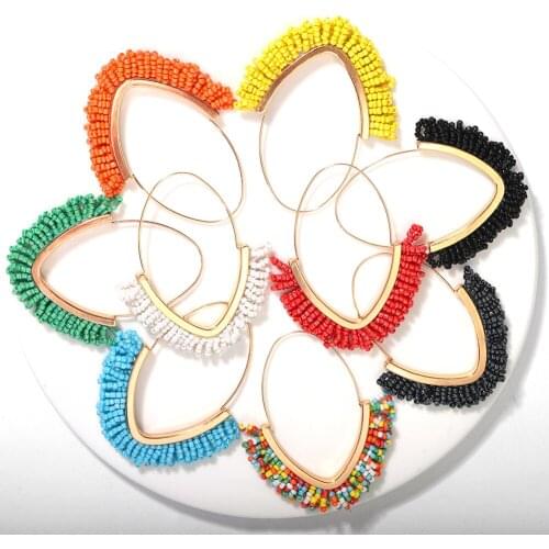 Dvacaman Bohemia Handmade Resin Beaded Drop Earrings Women Trendy New Summer Jewelry Statement Geometric Pendant Dangle Earrings