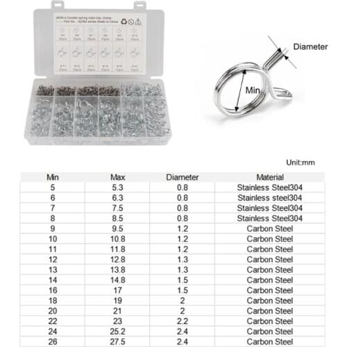 Double Wire 285PCS Φ5-Φ18 Spring Pipe /Fuel Oil / Water Pipe/ Clamp Set Kits