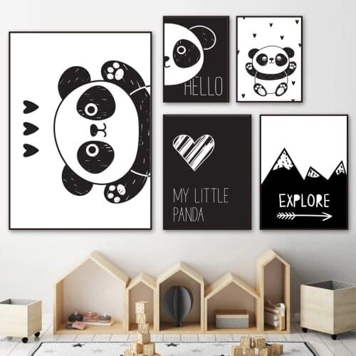 Lovely Panda Wall Art Canvas Painting Black White Cartoon Nordic Posters And Prints Canvas Picture Kids Baby Room Bedroom Decor