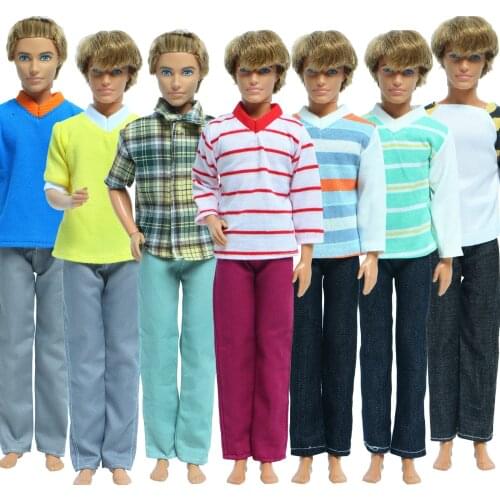 Random 1 Pcs High Quality Mens Doll Outfits T-shirt Trousers Prince Wear Clothes for Barbie Doll Friend Ken Doll Accessories