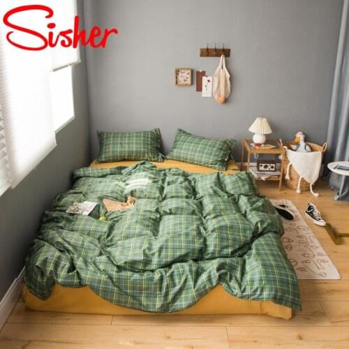 Modern Plaid Print Cotton Bedding Set Nordic Brief Duvet Cover Sets Single Queen Size Bed Linen Sheet Quilt Covers Bedclothes