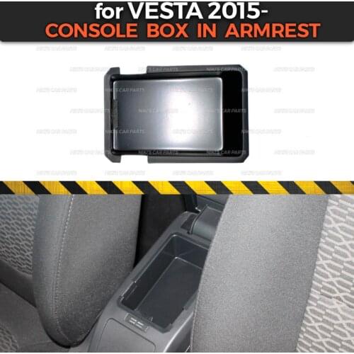 Console for Lada Vesta 2015- in car center armrest plastic ABS storage box container glove holder pocket car styling accessories
