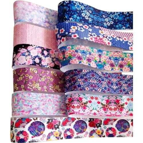 50yards/roll Zephyr Floral Print Grosgrain Ribbon for Crafts Hairbow DIY Accessories Gift Cake Box Wrapping Lace Ribbons