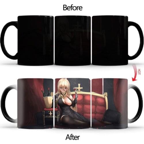 New 350mL Red wine girl Color Changing Mug Creative Fallout Style Heat Sensitive Reveal Ceramics Coffee Cups Gift BSKT-076