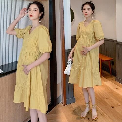 Summer V-Neck Maternity Dresses For Pregnant Women Fashion A-Line Casual loose Dress Pregnancy Clothes Pregnancy Tops Plus Size