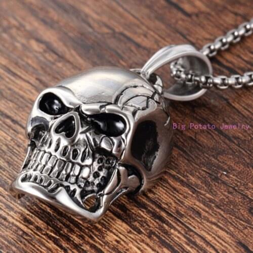 Top Hot Sell Silver Black Color Skeleton Skull Pendant Necklace 316L Stainless Steel For Personality Boy Jewelry Free Chain