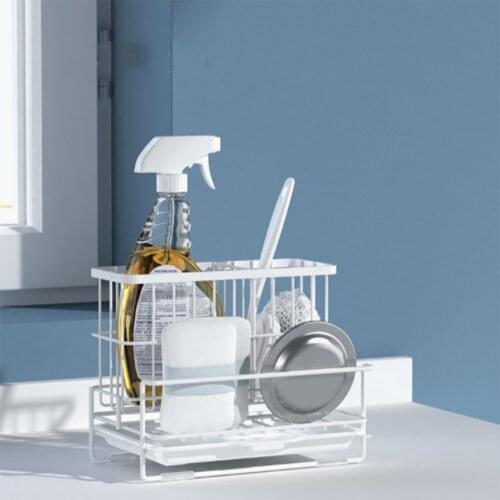 Multifunctional storage basket Sink Caddy Organizer Countertop Sponge Brush Soap Holder with Drain Pan for Kitchen