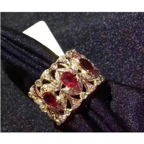Natural Ruby Ring Palace retro style Free shipping Natural and Real Ruby 925 sterling silver Fine red gems3*5mm*3pcs gems