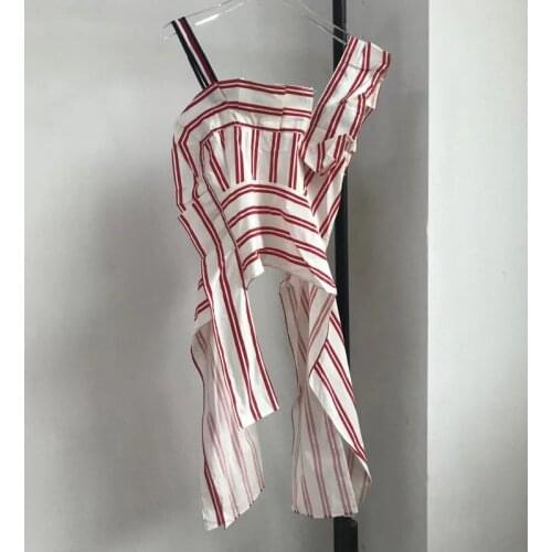 Summer New Crop Top Women Irregular Ruffle Striped Camis Short Shirts Fashion Sexy Casual Streetwear