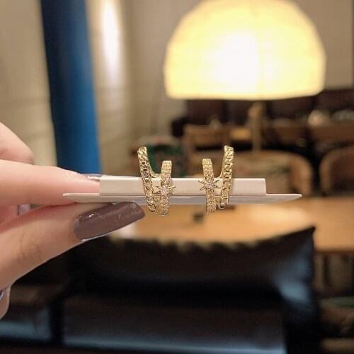 Origin Summer Exquisite Double-Layer Star Clip Earring for Women Girls Shining Rhinestone Metallic Earring Jewelry Pendientes