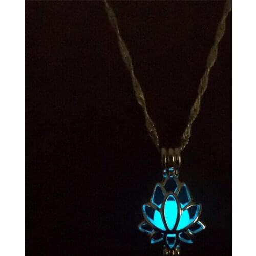 Glow In The Dark Necklace Moon Lotus Flower Necklaces for Woman Hollow Water Drop Pendant Night Fluorescence Light Accessories
