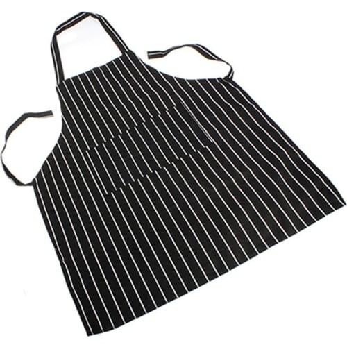 Durable Adjustable Adult Black Stripe Bib Apron With 2 Pockets Chef Waiter Kitchen Cook Household Cleaning Supplies Accessories