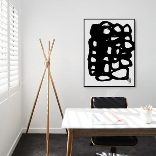 Simple Nordic modern abstract geometric lines black and white porch sitting room mural poster print canvas decorative picture