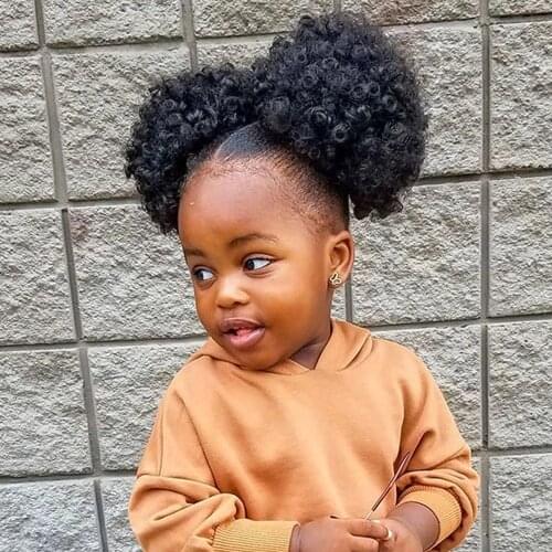Afro Bun Puff Curly chignon Ponytail Drawstring Short Afro Kinky Ponytail Synthetic Hair Bun Hair Accessories For Kids