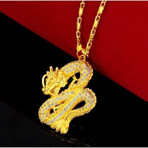 Luxury dragon shape 18k gold plated diamond pendant necklace ladies fashion necklace clavicle chain jewelry gifts