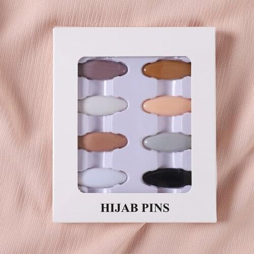 8pcs/lot With Box Headscarf Shawl Scarf Lady Muslim Scarf Hijab Clips Nude Color Set Scarf Brooch Pins With Boxes