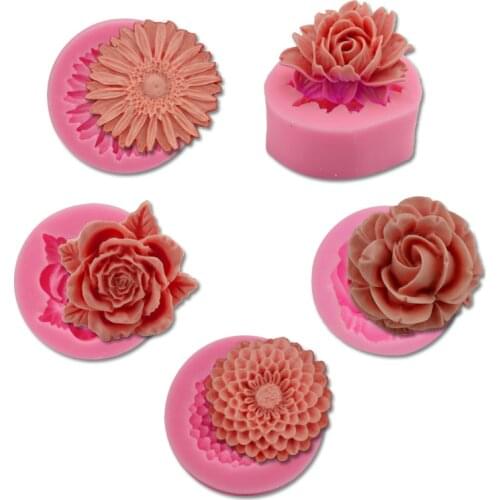 5Pcs 3D Flower Silicone Mold Fondant Mould Cake Decorating Tool Chocolate Gumpaste Mold Sugarcraft Kitchen Accessories