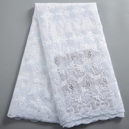SJD LACE White Voile Lace Fabric African Laces Fabric 5 Yards Wedding 2021 100% Cotton Swiss Voile Lace Women Sewing Dress A2435