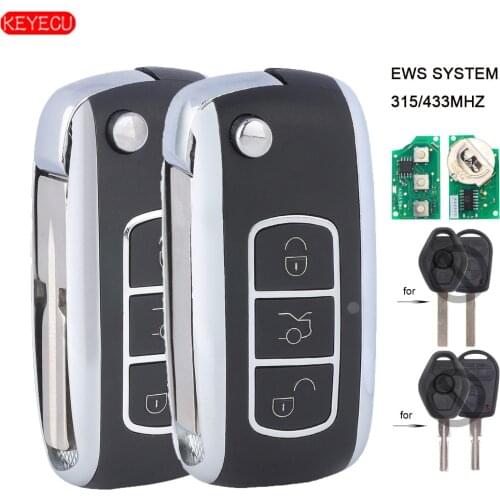 KEYECU Bentley Style EWS Folding Remote Key Fob 3 Button for for BMW All Models 1995-2005 315/433MHZ ID44 CHIP HU92 Blade
