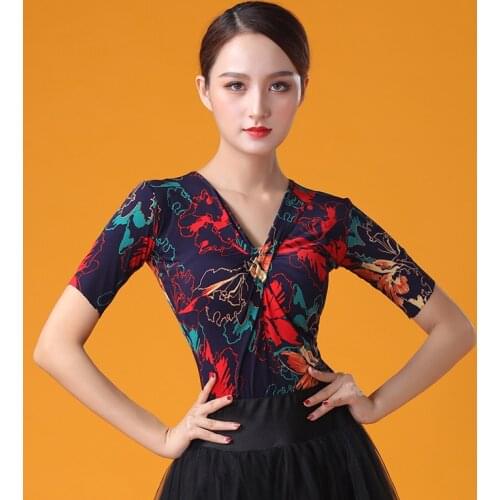 Latin Dance Tops Female Short Sleeve Summer Practice Clothes Ballroom Dance Performance Stage Clothes Rumba Dance Shirt DQL3599