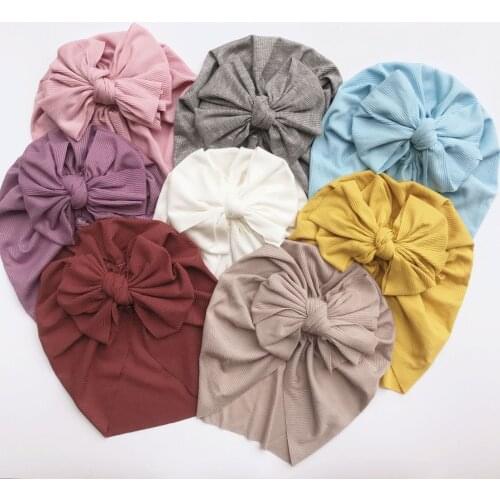 Yundfly Newborn Solid Stripe Bowknot Turban Hat Baby Girls Big Bows Knotted Beanie Children Hair Accessories