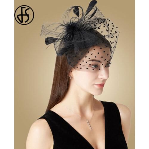FS Fascinators Hat Women Flower Mesh Feathers Black Wedding Cocktail Tea Party Hats For Women Fedoras Wool Pillbox Hats