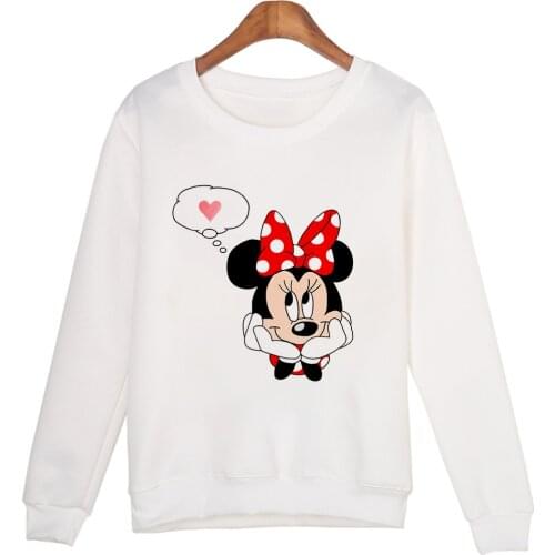 Diseny Women Sweateshirt Autumn And Spring Female Tops Loose Cartoon Minnie Mouse Print Bottoming Shirt Dropship
