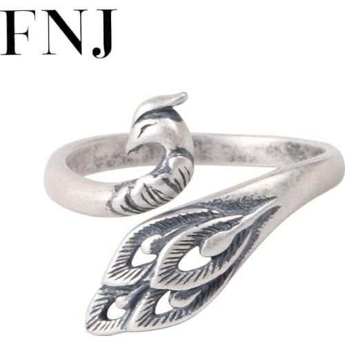 FNJ Animal Peacock Ring 925 Silver New Original S925 Sterling Silver Rings for Women Jewelry Adjustable size