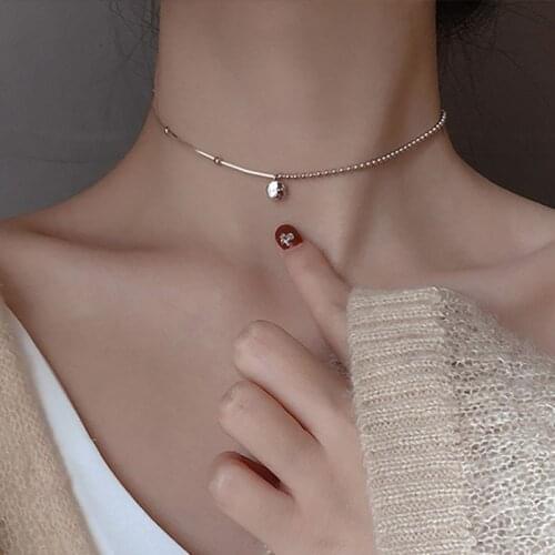Foxanry 925 Sterling Silver Party Necklace for Women Classic Simple Lucky Tag Pendant Clavicle Chain Elegant Bride Jewelry Gifts