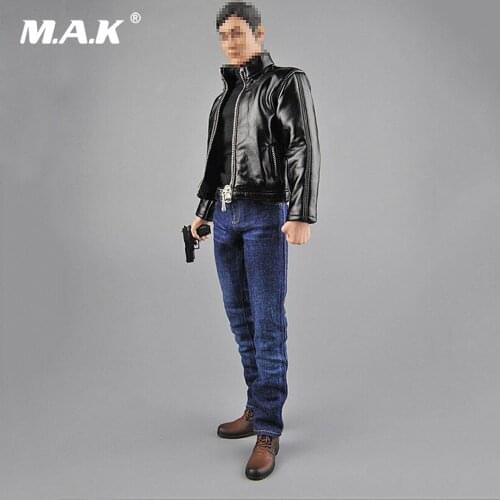 1/6 Male Clothes Accessory Agent Leather Suit CEN-M07 Clothes & Shoes & Gun Model for 12'' Narrow Shoulder Action Figure Body
