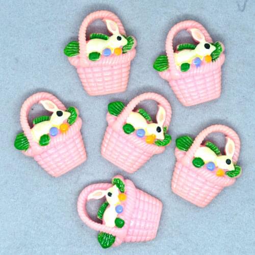 10PCS Resin Flat Back Easter Bunny Basket Cabochon Easter Scrapbook Embellishments Party Decoration -24*28mm