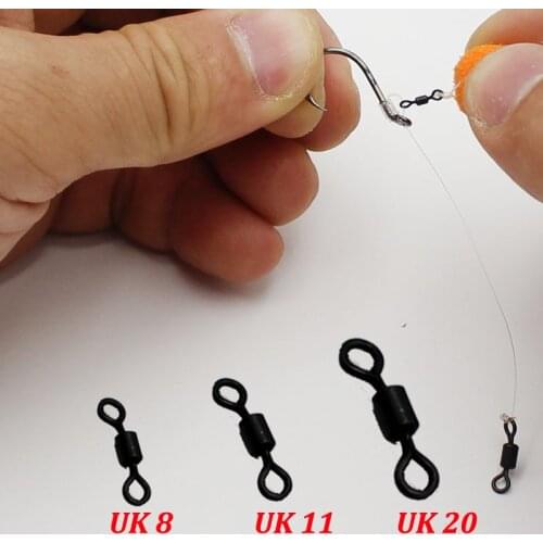 100PCS Carp Fishing Micro Rig Swivels for D-Rig Chod & Hinged Stiff Rigs UK 8 11 20 Matt Black Fishing Terminal Accessory