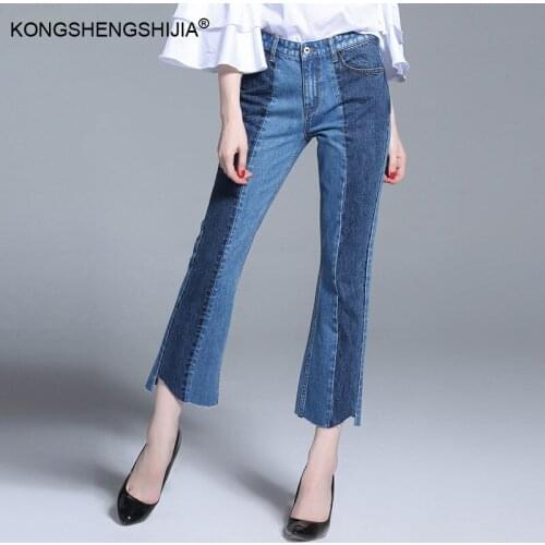 2020 new women jeans cotton ankle length straight patchwork pantalon femme vaqueros mujer denim pants 97012