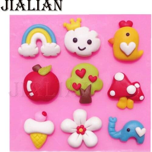 3D Ice cream Heart mushroom Apple rainbow Flowers chick Fondant chocolate silicone mold for cake decorating tools T0828