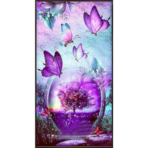 Diamond embroidery purple flowers 5d diy diamond painting,full square round diamond butterfly mosaic 3d Picture art