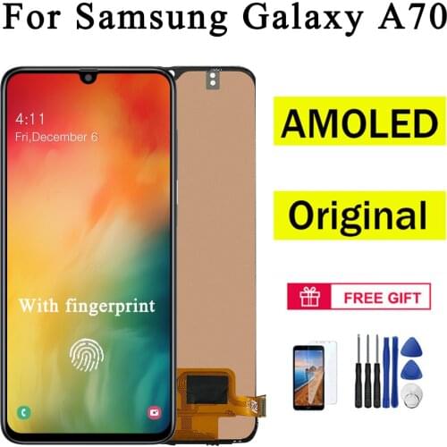 AUMOOK AMOLED Original For SAMSUNG Galaxy A70 LCD Display Screen Touch Digitizer Assembly Replacement + Frame LCD Screen Parts