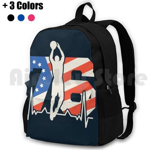 Basketball 76 Outdoor Hiking Backpack Riding Climbing Sports Bag Basketball Heartbeat Player Usa Flag Number Sport Athlete 76