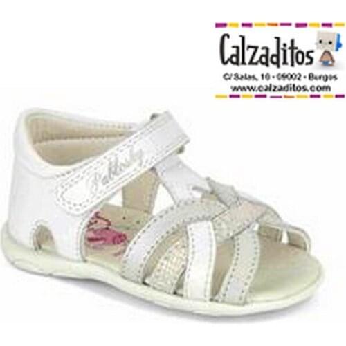 Sandals white leather and silver for girl with strips of Pablosky