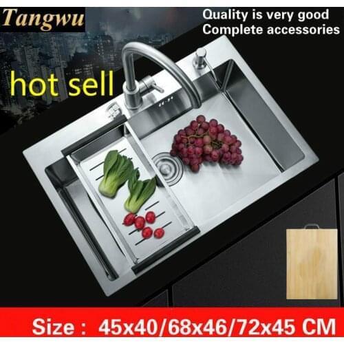 Free shipping Apartment standard individuality kitchen manual sink single trough stainless steel hot sell 45x40/68x46/72x45 CM