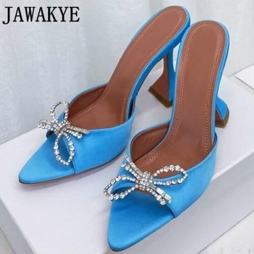 Summer Sexy Goblet Heel Slippers Women Fish mouth Pointy open toe Gladiatus Sandals Hot Crystal bowknot Fashion Party Shoes Muje